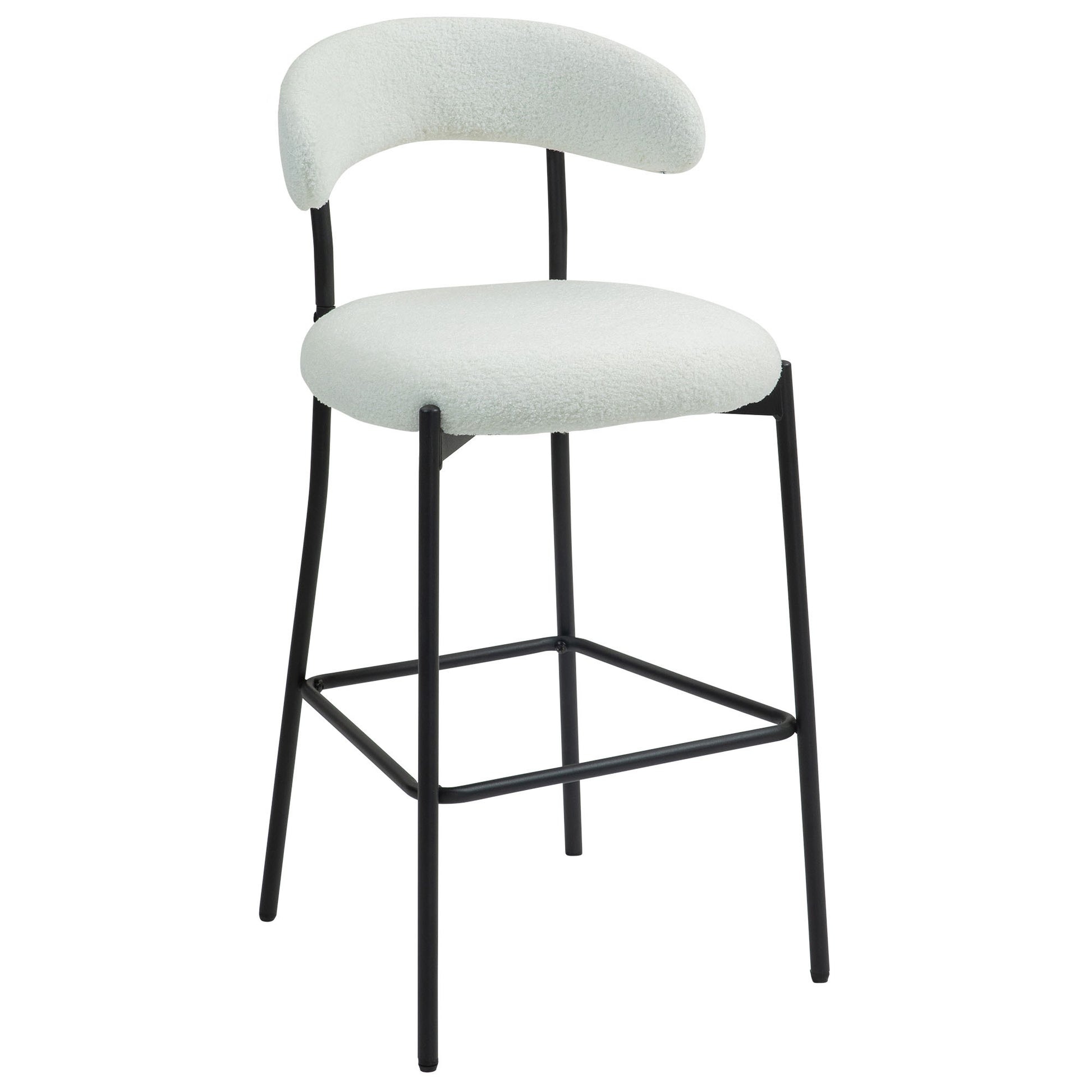 Modern Grey Teddy Fabric 26" Counter Height Bar Stool with Black Powder-Coated Base Set of 2 White