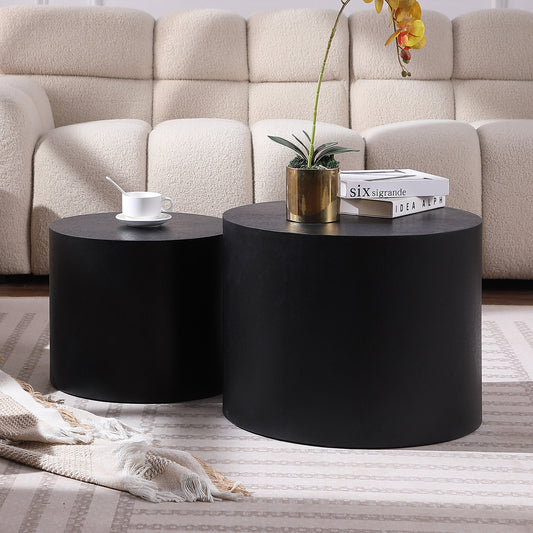 MDF with Ash/oak/walnut Veneer Side Table/coffee Table/end Table/nesting Table Set of 2 - Matte Black - detail view 2