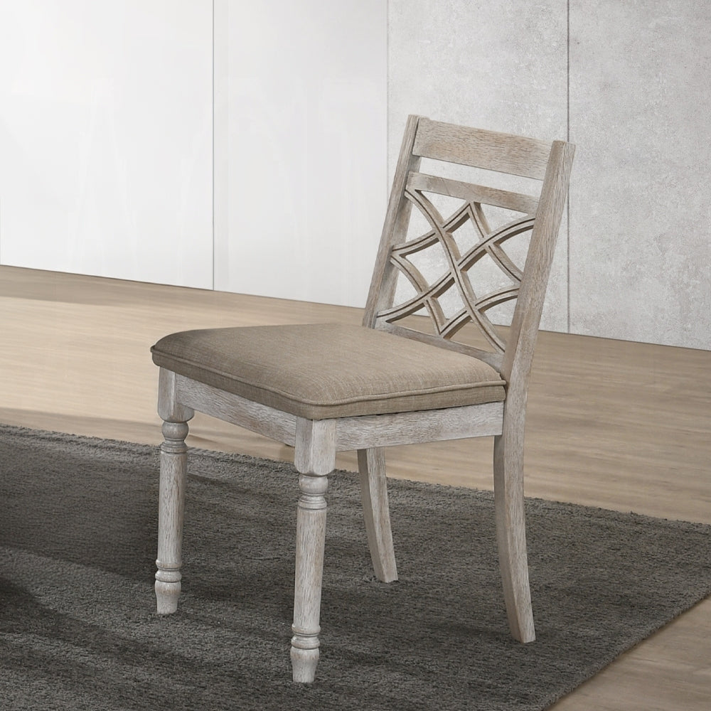Upholstered Fabric Side Chairs – Tan+Ivory (Set of 2)
