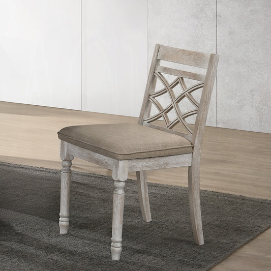 Upholstered Fabric Side Chairs – Tan+Ivory (Set of 2)