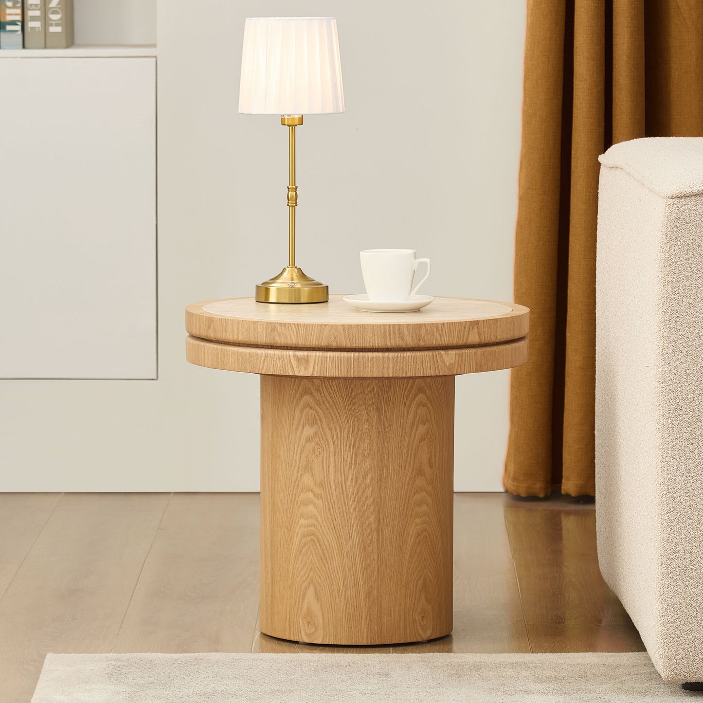 19" Round MDF Side Table Sintered Stone Tabletop - Natural - primary color shot