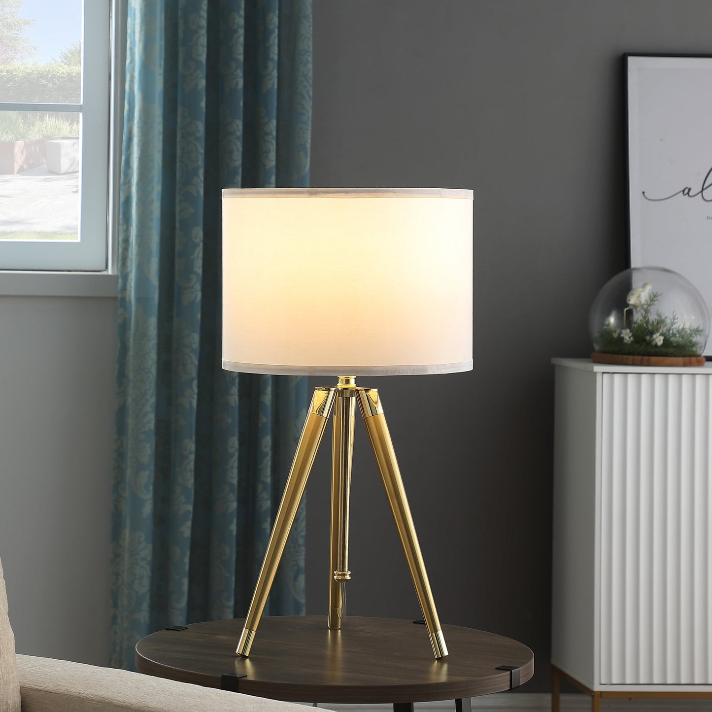 Adjustable Height Brass/Shiny Gold Modern Tripod Table Lamp