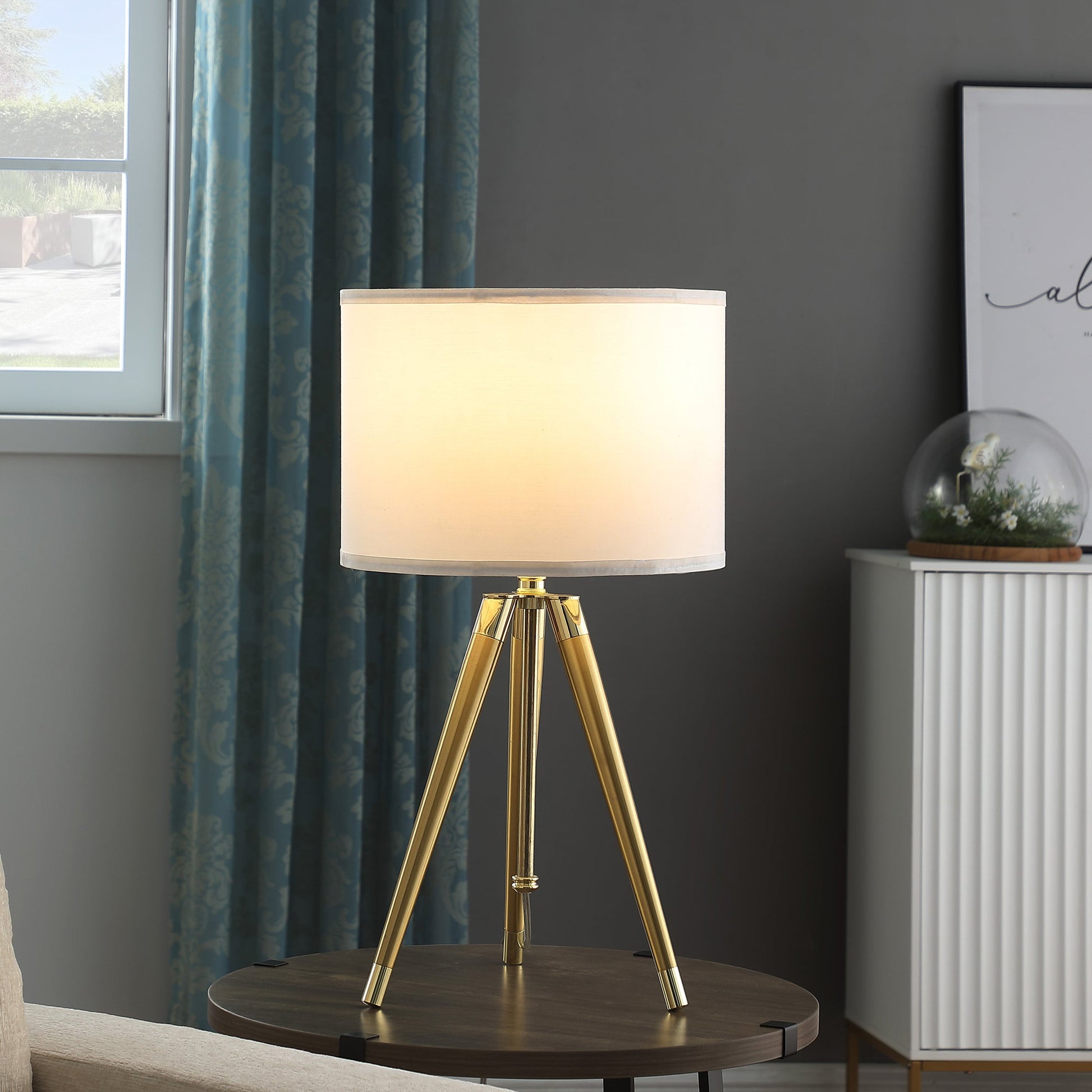 Adjustable Height Brass/Shiny Gold Modern Tripod Table Lamp