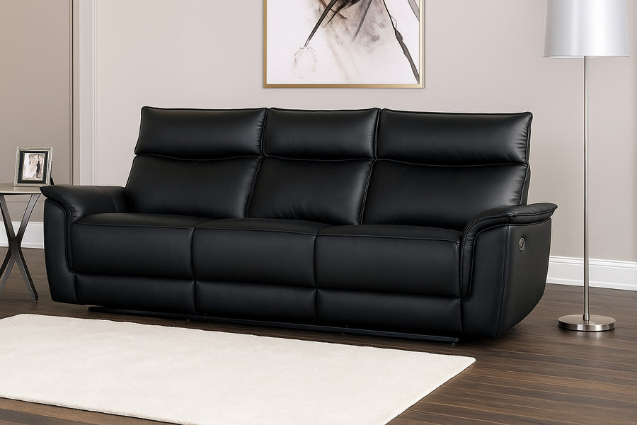 Bienne Transitional Leather Reclining Sofa - Black