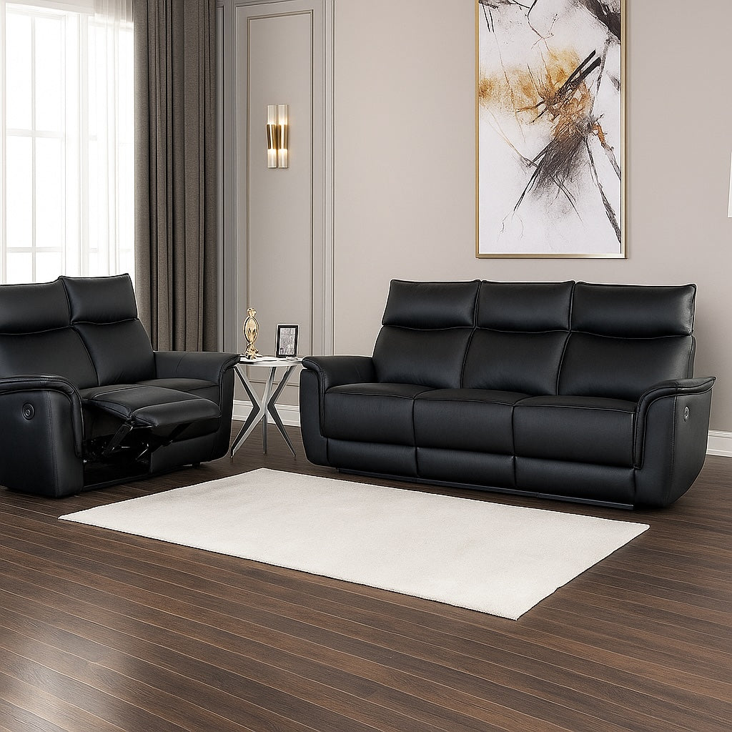 Bienne 2-Piece Power Reclining Sofa & Loveseat Set — Black