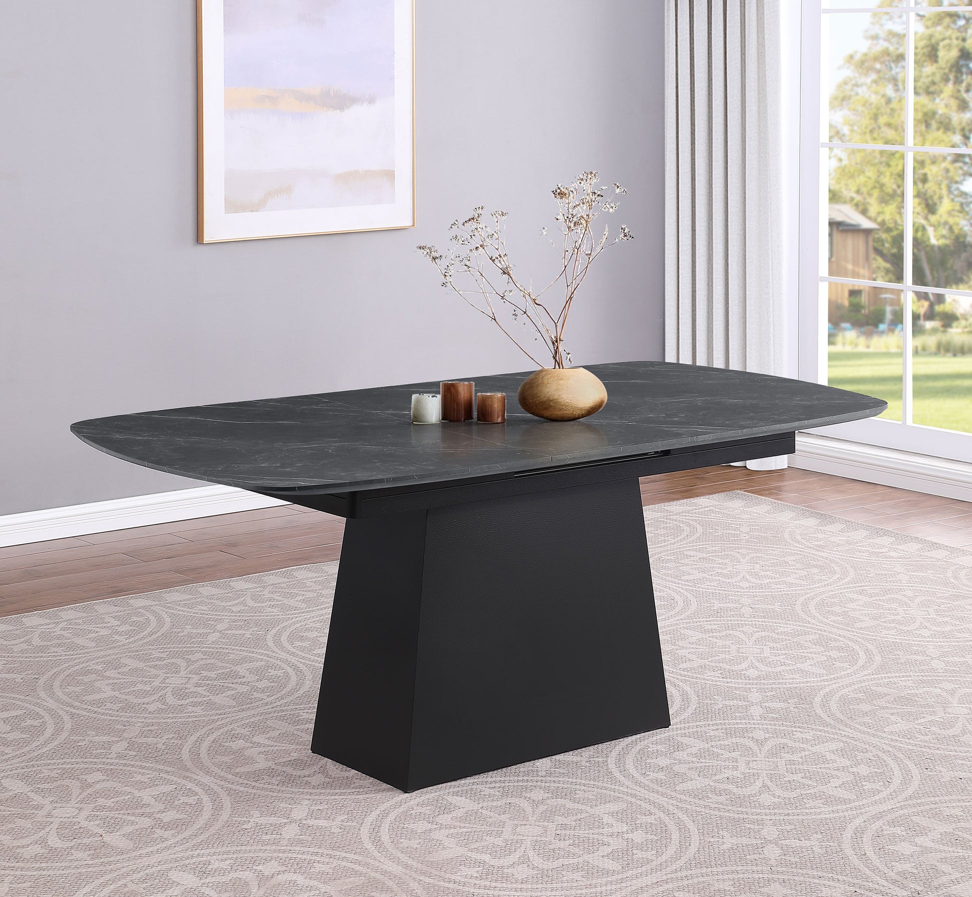 Potero 73" Black Faux Marble Dining Table