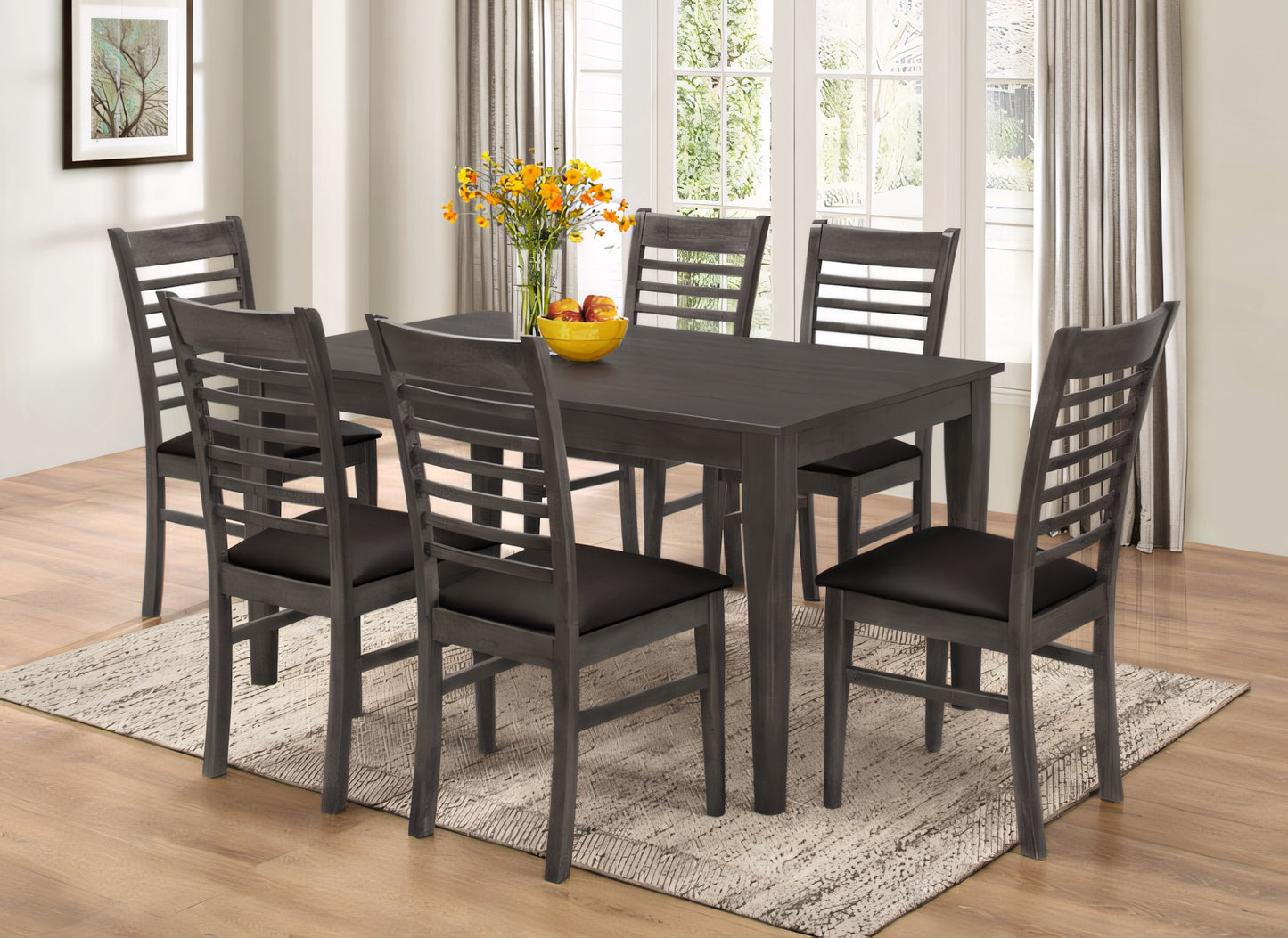 Branson 7-Piece Casual Dining Set with Slat-Back Chairs – Gray or Brown
