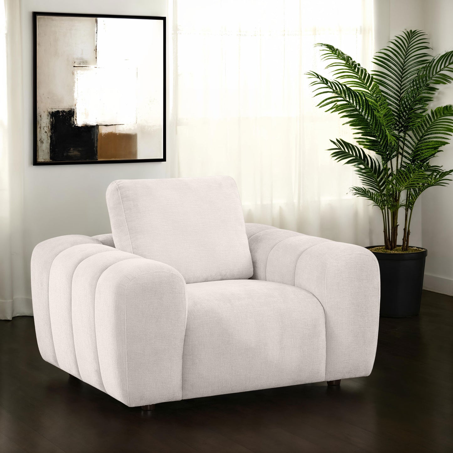 Burnett Ivory Chenille Sculptural Accent Chair with Oversized Arms