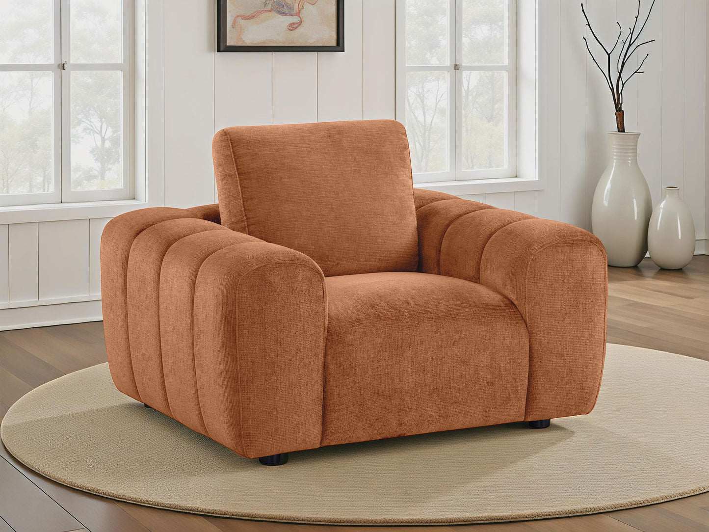 Burnett Burnt Orange Chenille Sculptural Accent Chair with Oversized Arms