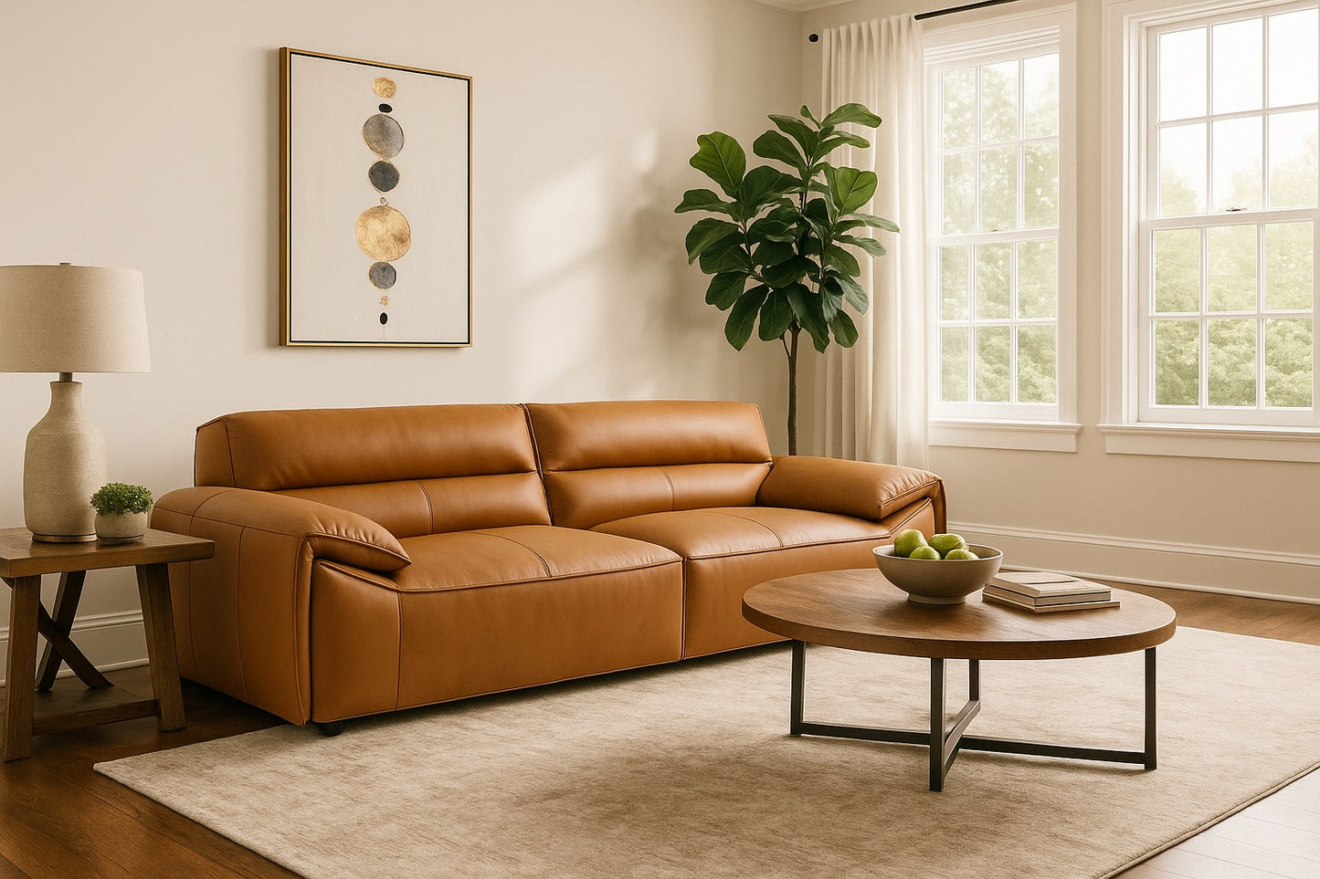 Buxton Top Grain Leather Sofa – Orange