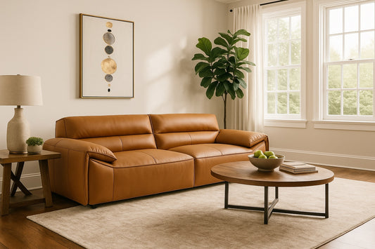 Buxton Top Grain Leather Sofa & Loveseat Set – Orange