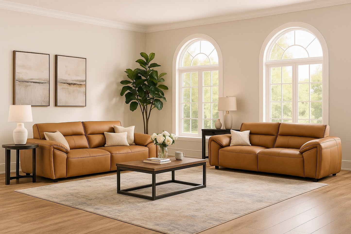 Buxton Top Grain Leather Sofa – Orange