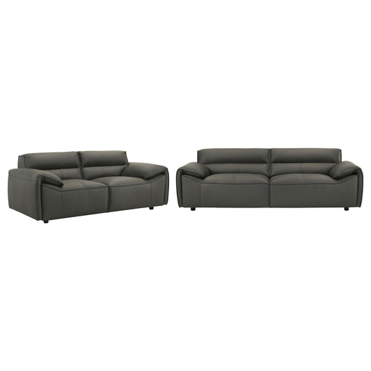 Buxton Top Grain Leather Sofa & Loveseat Set – Graphite
