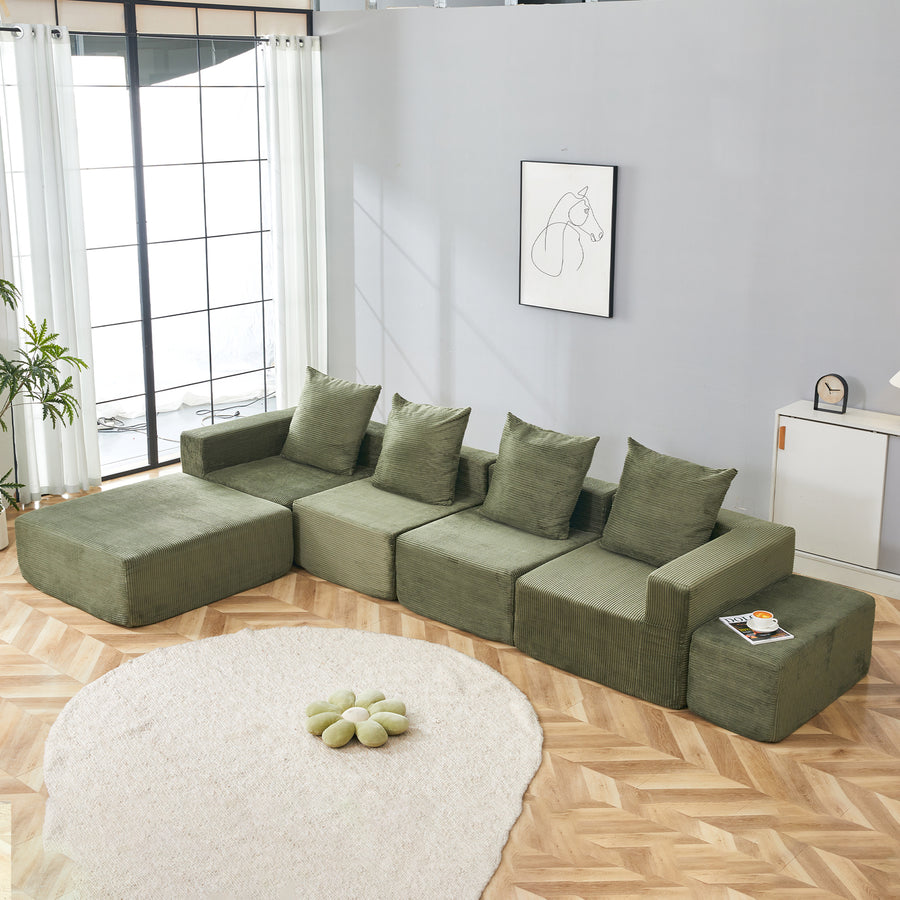 4-Seat Modular Sofa Sectional with Oversized Chaise & Ottomans - Cloud Couch in Soft Corduroy Fabric for Small Spaces, Living Room, Apartment - primary color shot
