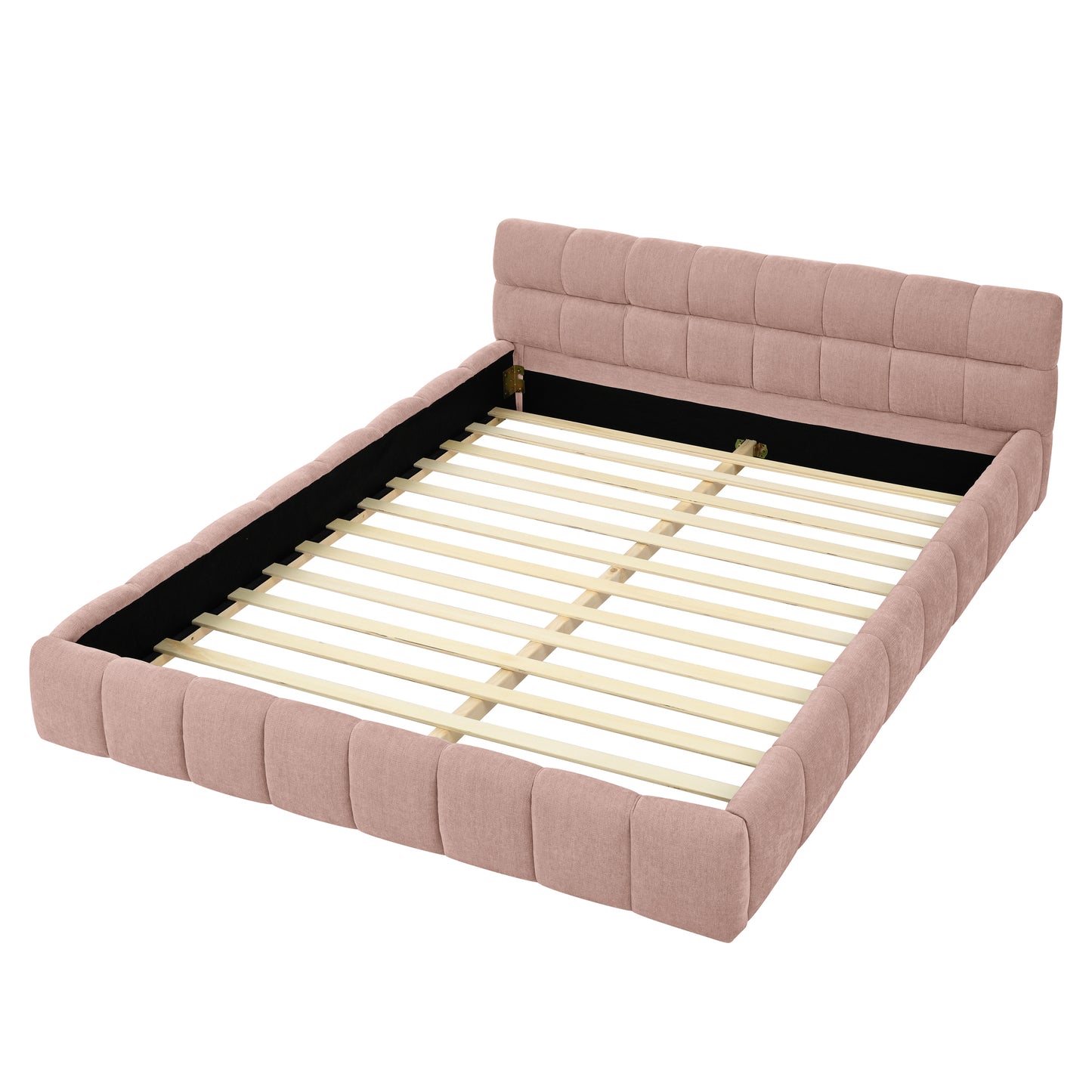 Ruth Modern Chenille Low Platform Bed - Pink
