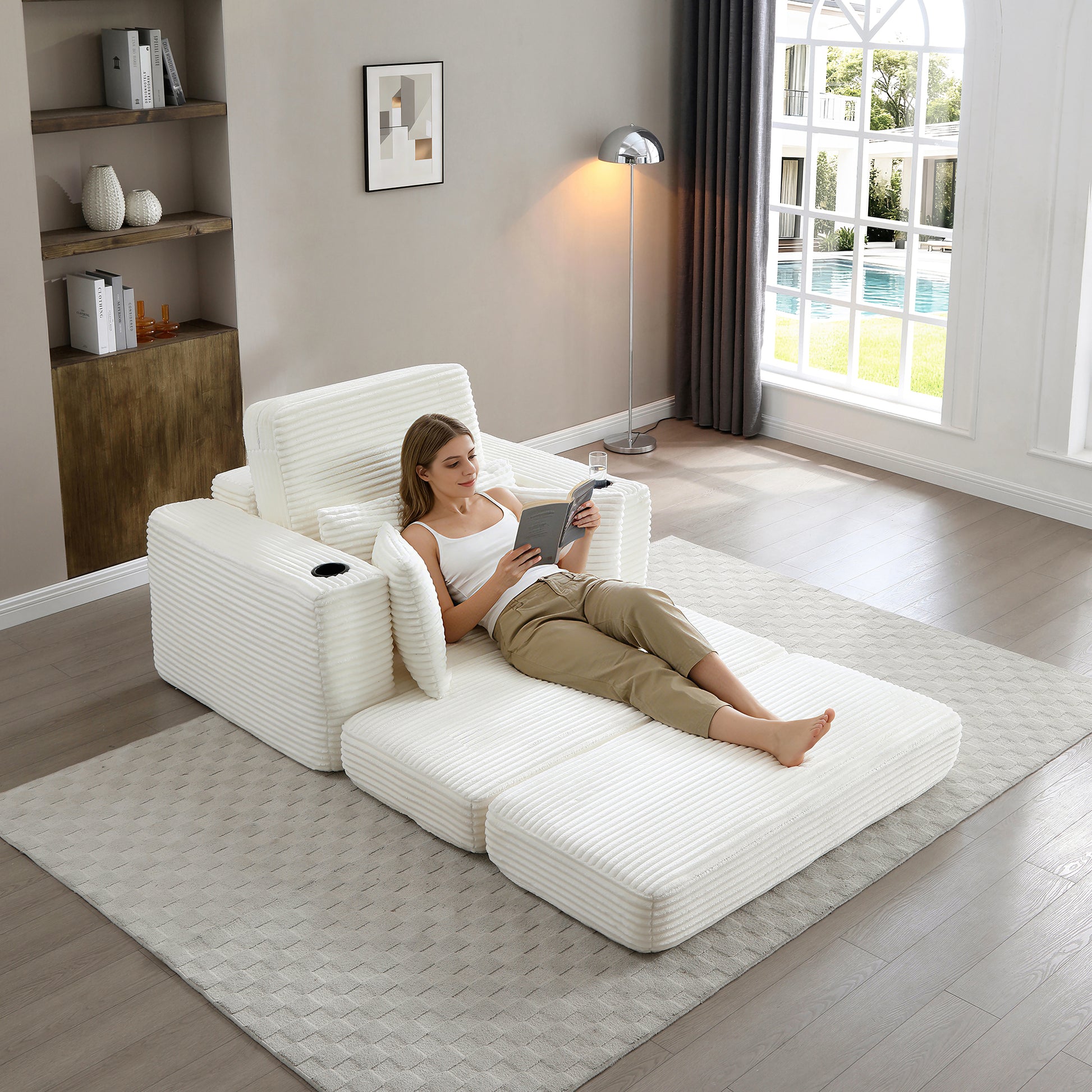 52" Boneless Chaise Lounge Chair Indoor-Oversized Cloud-Like Cozy Comfy Modular 3-in-1 Sofa Bed for Reading - Beige - detail view 4