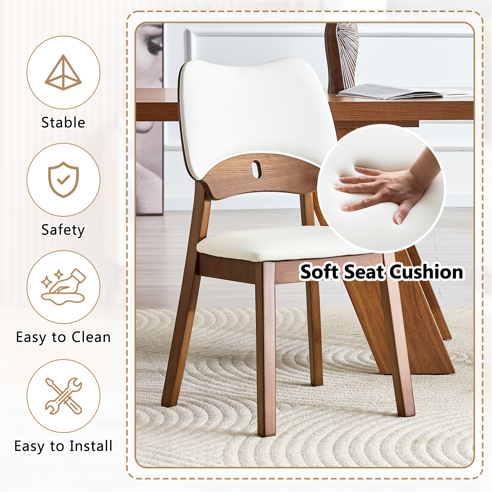 White Wood Dining Chairs with Wood Legs (set of 2) - detail view 6