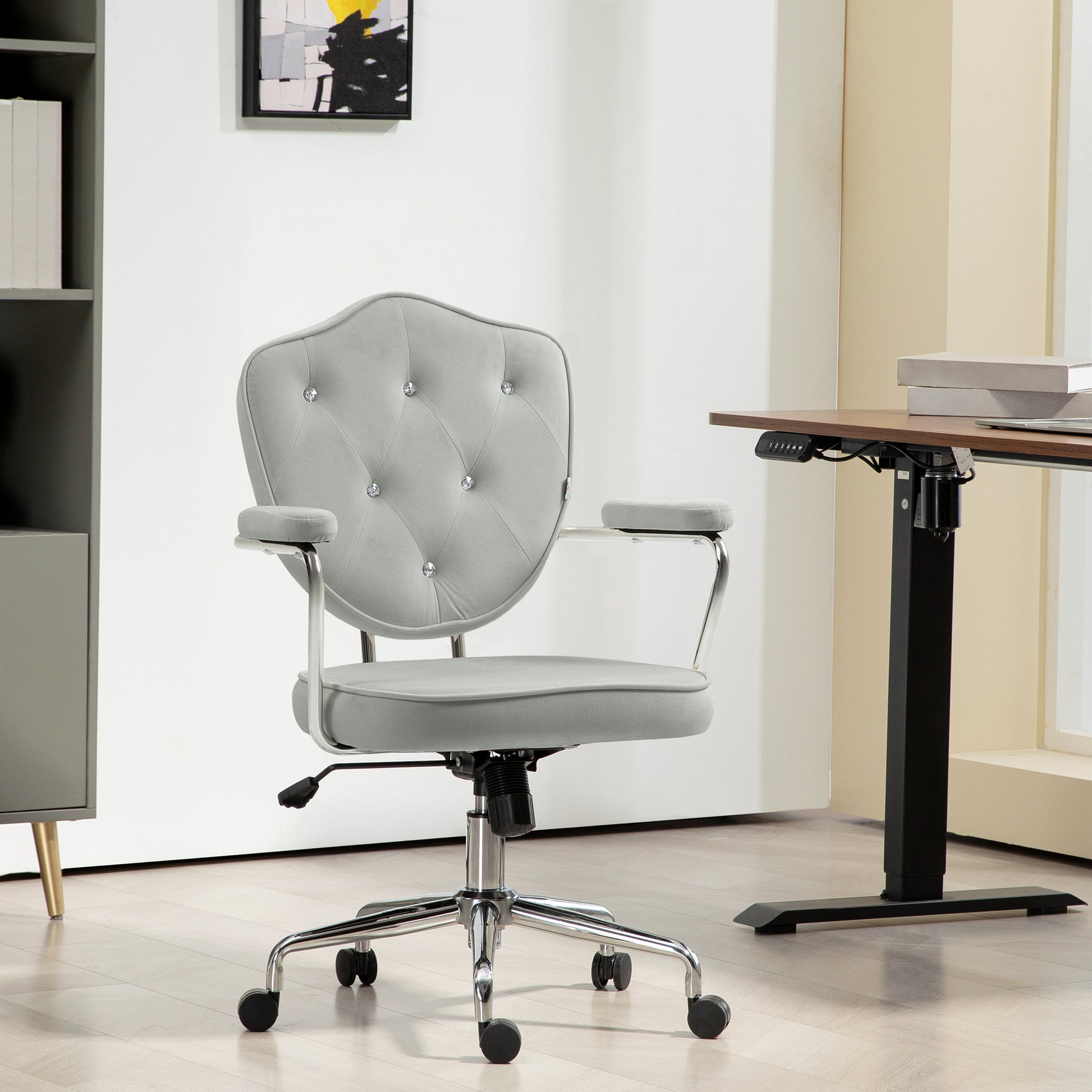 Vale Velvet Button Tufted Office Chair, Gray