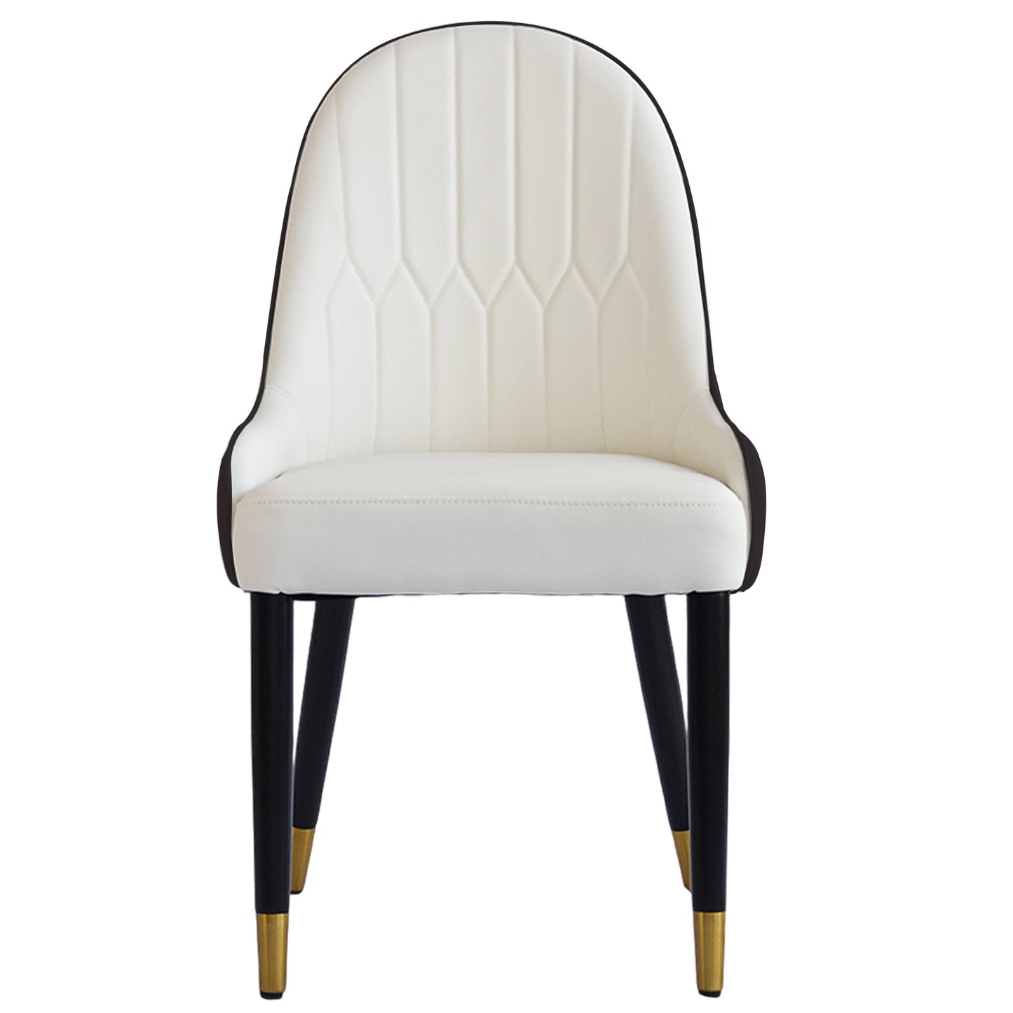 Saskia Modern PU Leather Side Chairs with Gold Tipped Legs Set of 2 Dark Brown & White