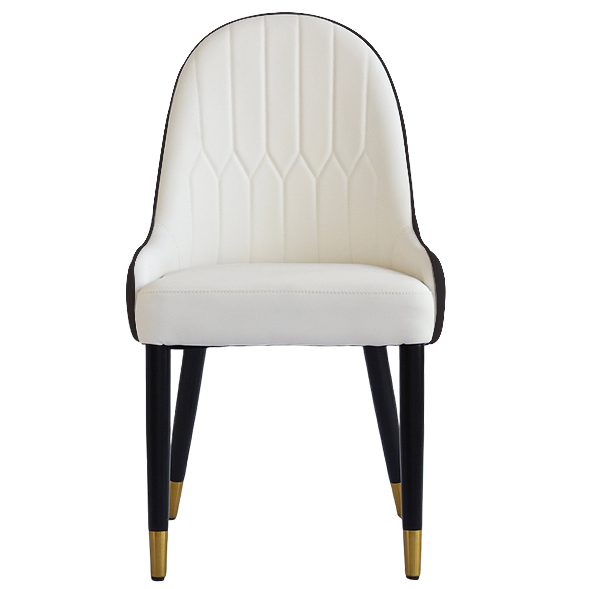 Saskia Modern PU Leather Side Chairs with Gold Tipped Legs Set of 2 Dark Brown & White