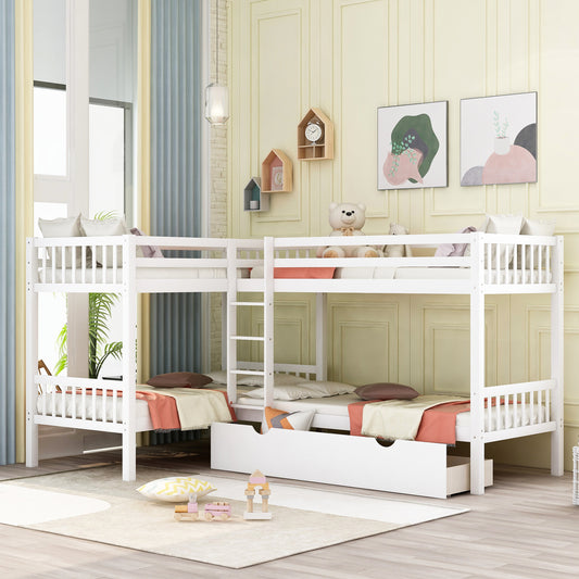 Twin L-Shaped Bunk Bed with Drawers-Gray - White - primary color shot
