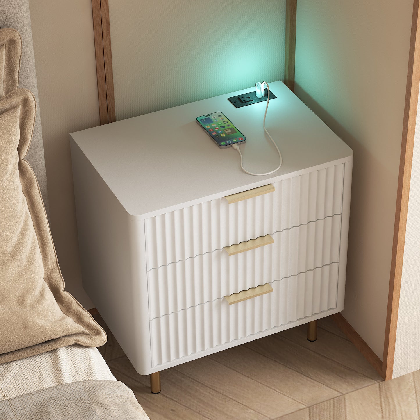 Nightstand with Charging Station - White - primary color shot