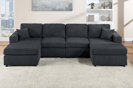 Modern Design Sectional Set 3pc Armless Loveseat Two Matching Pillow Right Arm And Left Arm Chaise Black Finish Primary Living Room - primary image