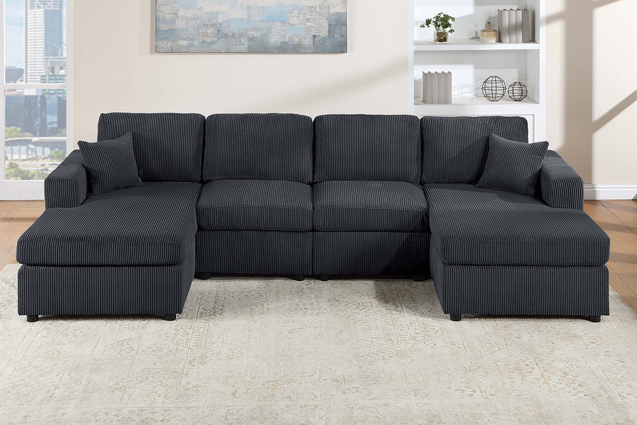 Modern Design Sectional Set 3pc Armless Loveseat Two Matching Pillow Right Arm And Left Arm Chaise Black Finish Primary Living Room - primary image