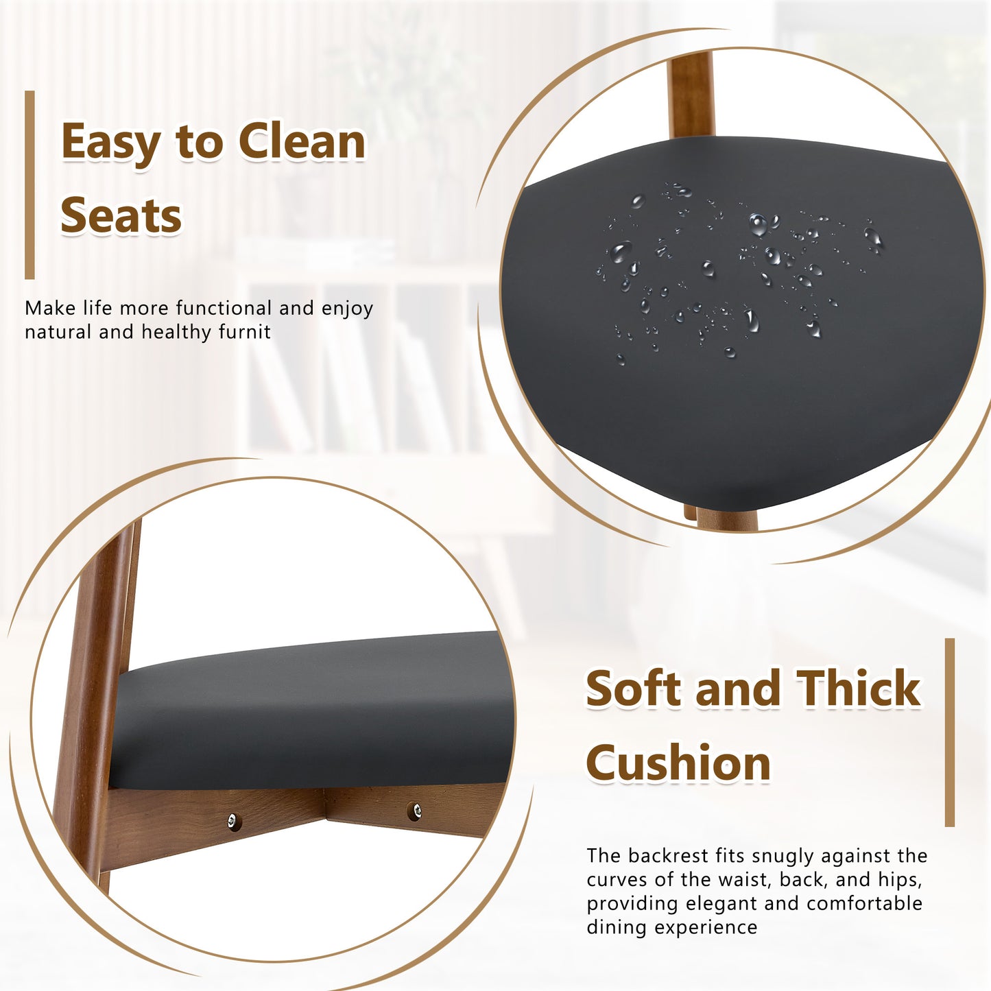 Black Wood Dining Chairs with Gold Legs (set of 2) - detail view 6