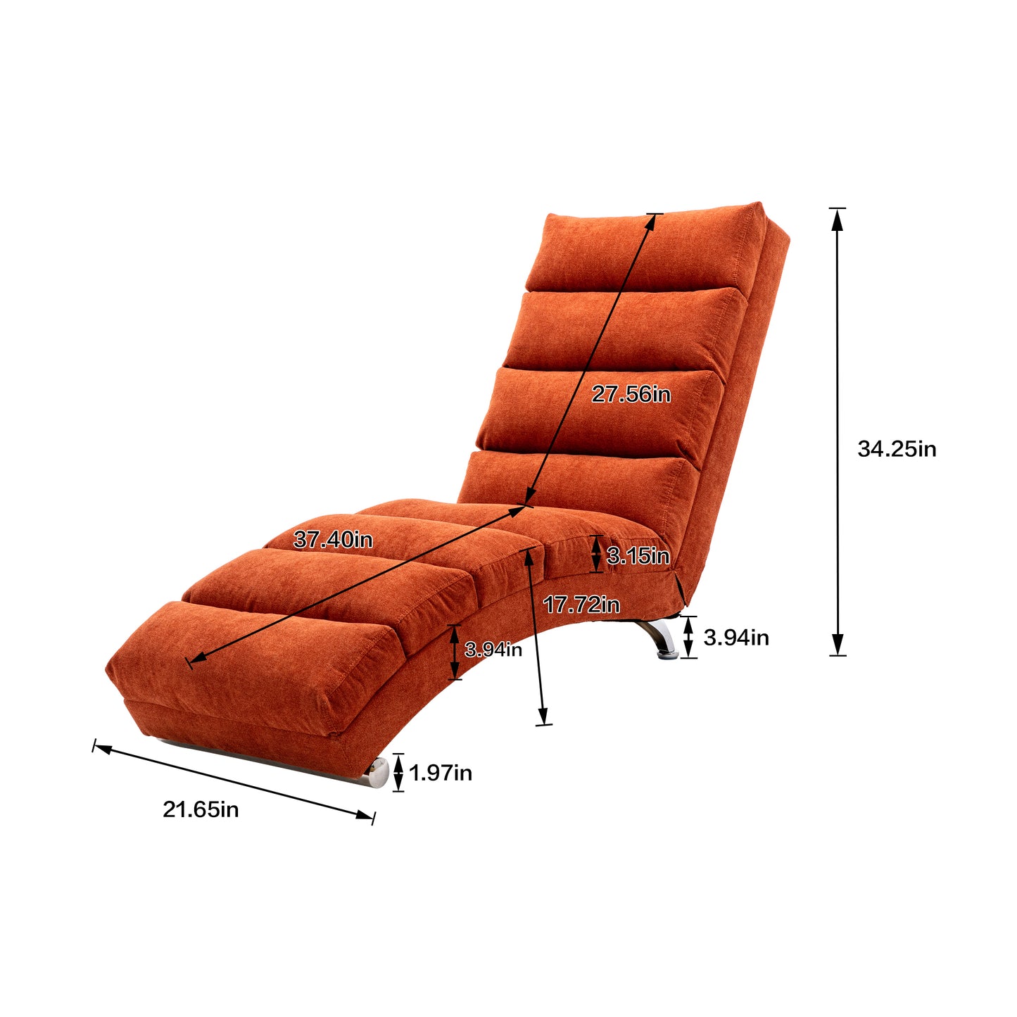 Orange Linen Chaise Lounge with Silver Legs - detail view 3
