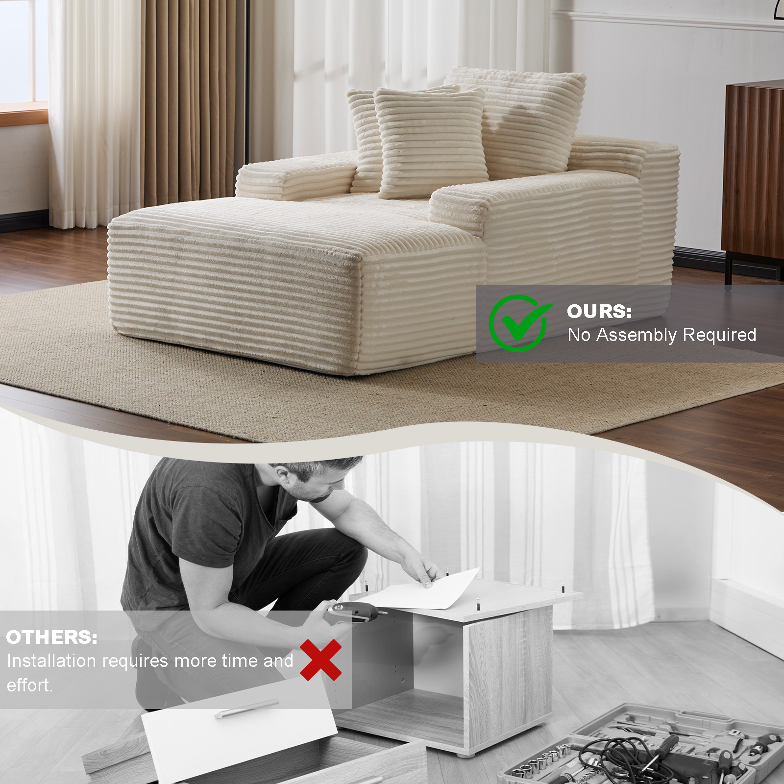 Oversized Chaise Lounge Chair Cozy Cloud Couch - White - detail view 8