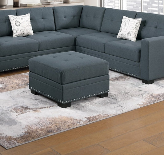Casual Simple Tufted Couch Living Room Sectional 4pc Set Dark Gray Fabric Upholstered RAF/LAF One-Arm Loveseat Wedge Ottoman - detail view 2