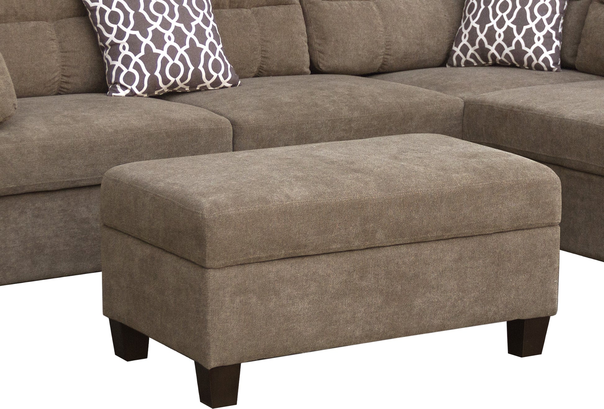 Diego 103.5' Brown Fabric Sectional Sofa with Right Facing Chaise, Storage Ottoman, and 2 Accent Pillows - detail view 4