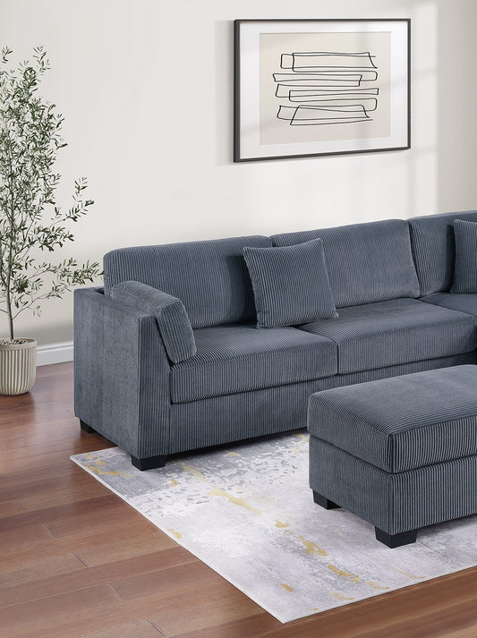 Contemporary Sectional Sofa Set Reversible L/R Chaise Sofa Dark Gray Corduroy Upholstered Pillows Living Room Furniture - detail view 2