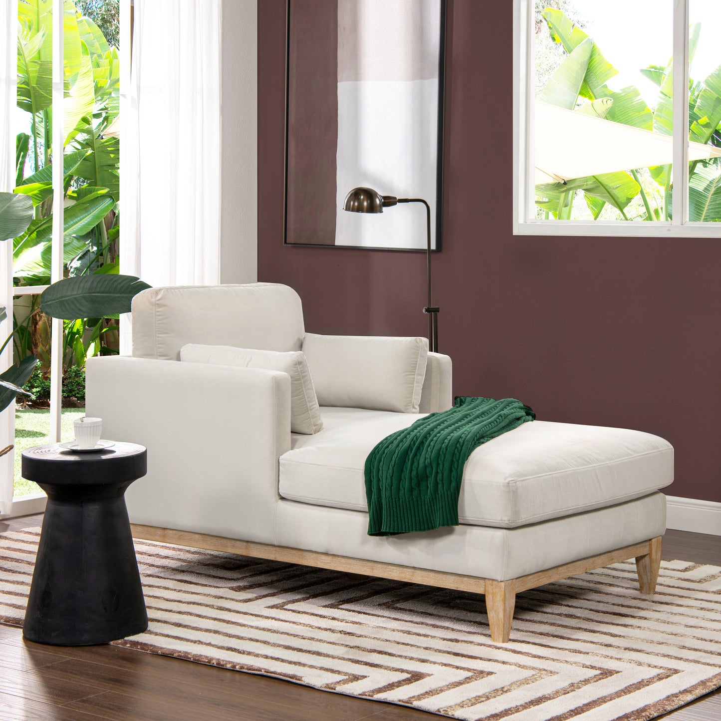 Knox 65' Modern Farmhouse Chaise Lounge Chair - Beige - primary color shot