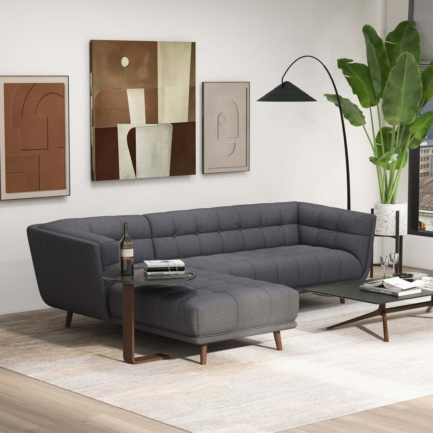Addison Left Sectional Ash Grey Fabric Sofa - primary color shot