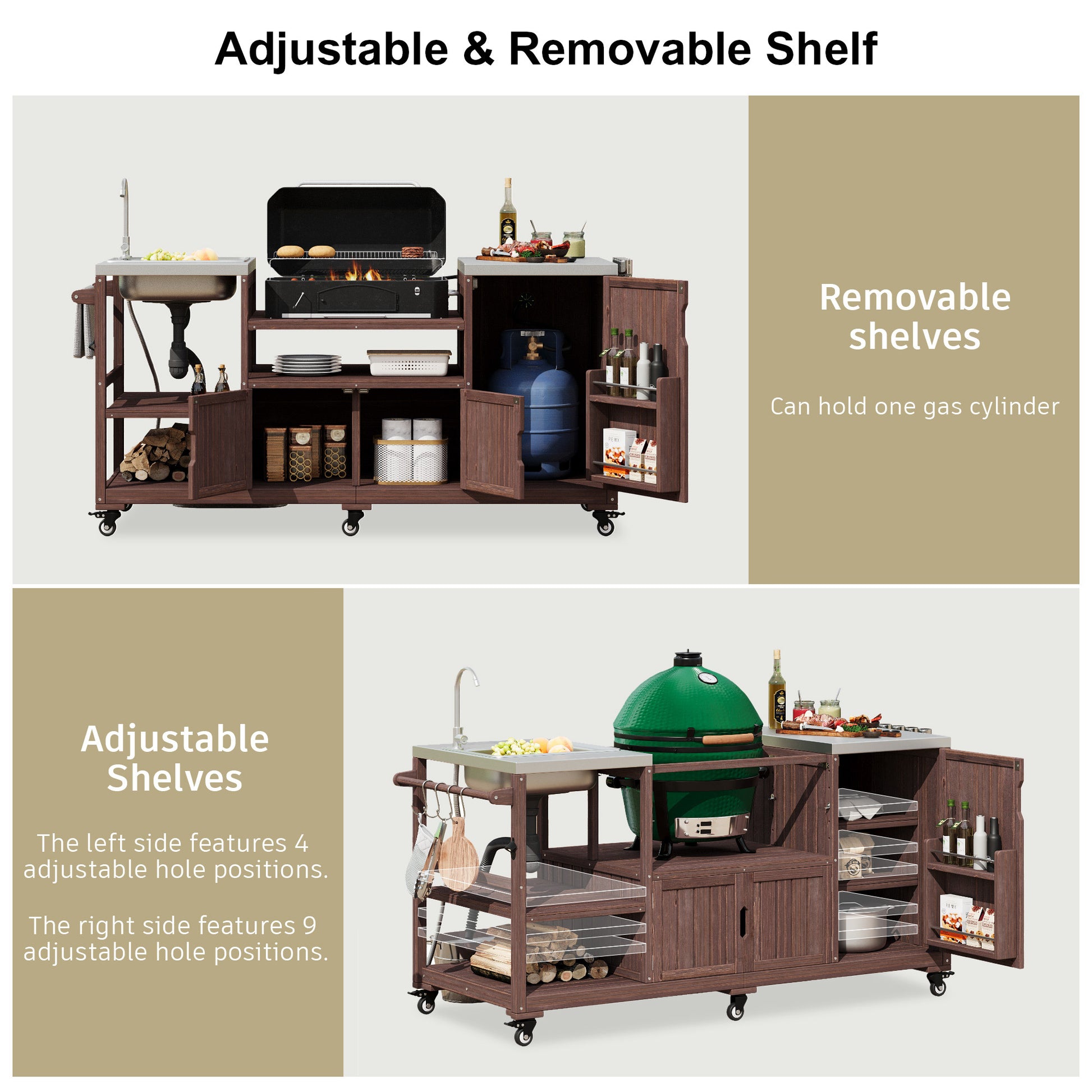 K&k 75.4' Outdoor Kitchen Island with Sink - Brown - detail view 7