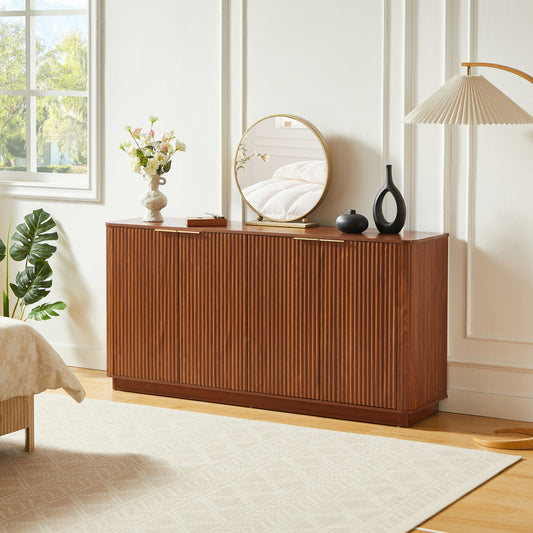 63' Vertical Stripe Buffet Cabinet Sideboard with Stoarge - Walnut - primary color shot
