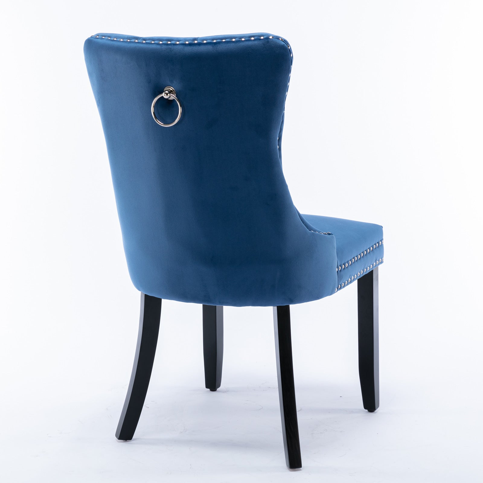 Niki Modern Velvet Side Chair with Nailhead Trim & Black Leg Set of 2 Blue