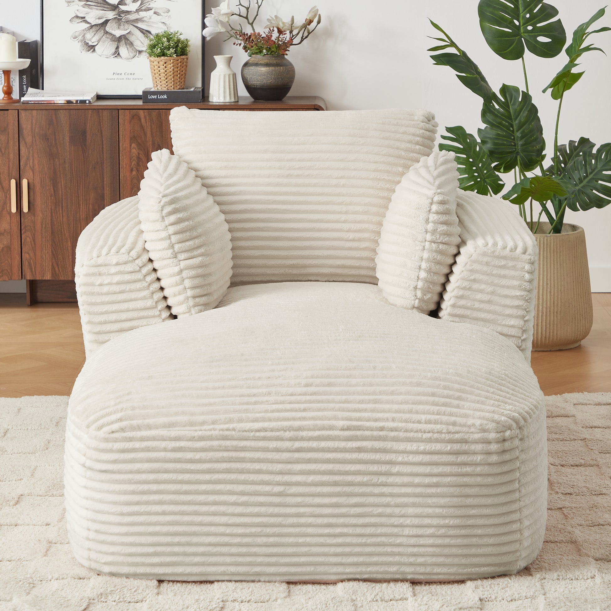 Oversized Corduroy Chaise Lounge Chair Indoor - White - primary color shot