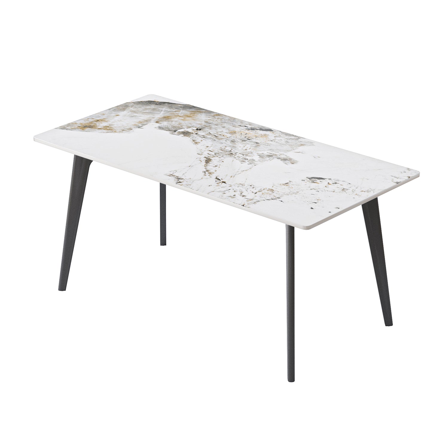 62" Modern Artificial Stone White Pandora Straight Edge Black Metal Leg Dining Table-Can Accommodate 6 People(dining Table Only) - detail view 5
