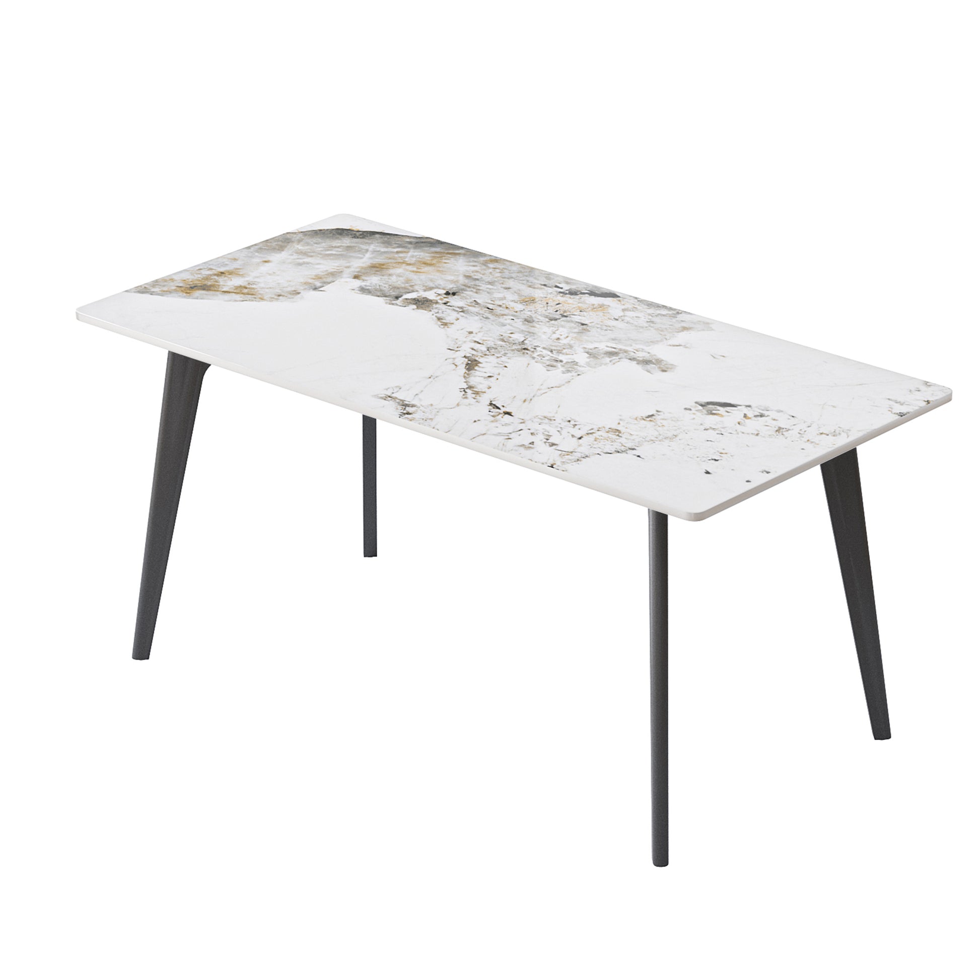 62" Modern Artificial Stone White Pandora Straight Edge Black Metal Leg Dining Table-Can Accommodate 6 People(dining Table Only) - detail view 5