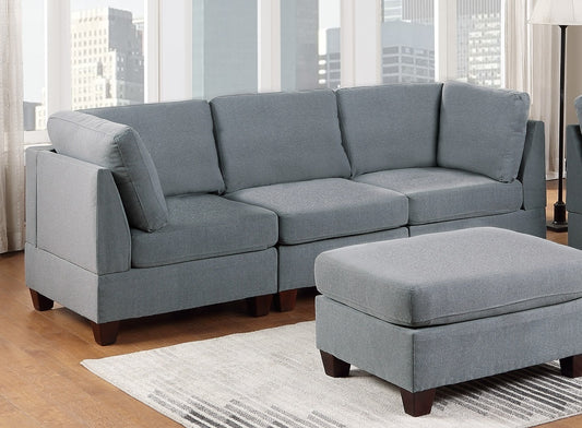 Modular Sofa Set 6pc Set Living Room Furniture Sofa Loveseat Couch Grey Linen Like Fabric 4x Corner Wedge 1x Armless Chair - detail view 2