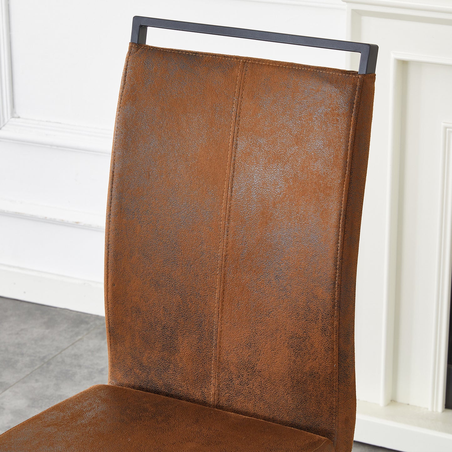 Black Upholstered Fabric Steel Frame Dining Chairs with Black Legs (set of 2) - detail view 8