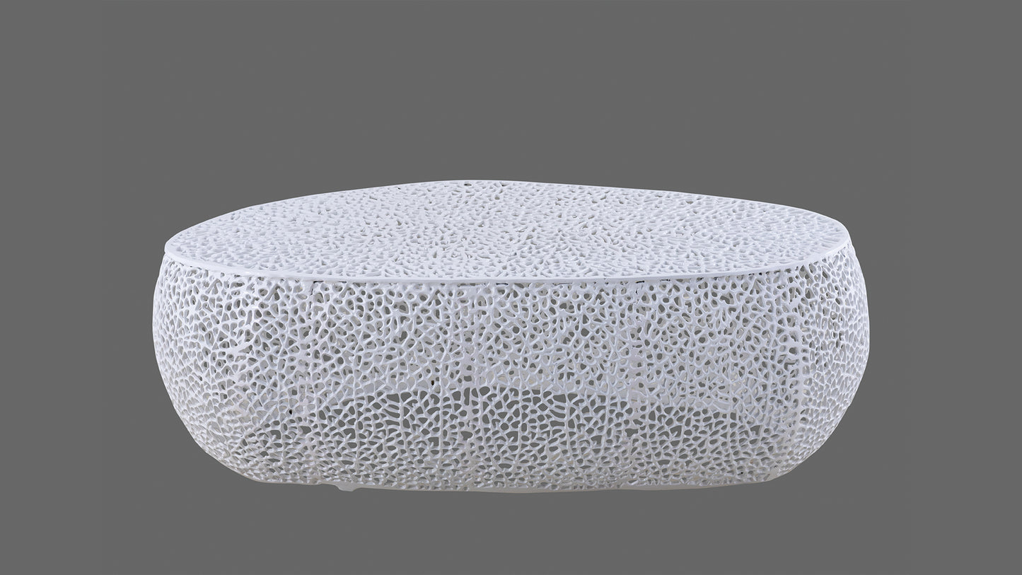 Azriel Oval Aluminum Mesh Coffee Table, White