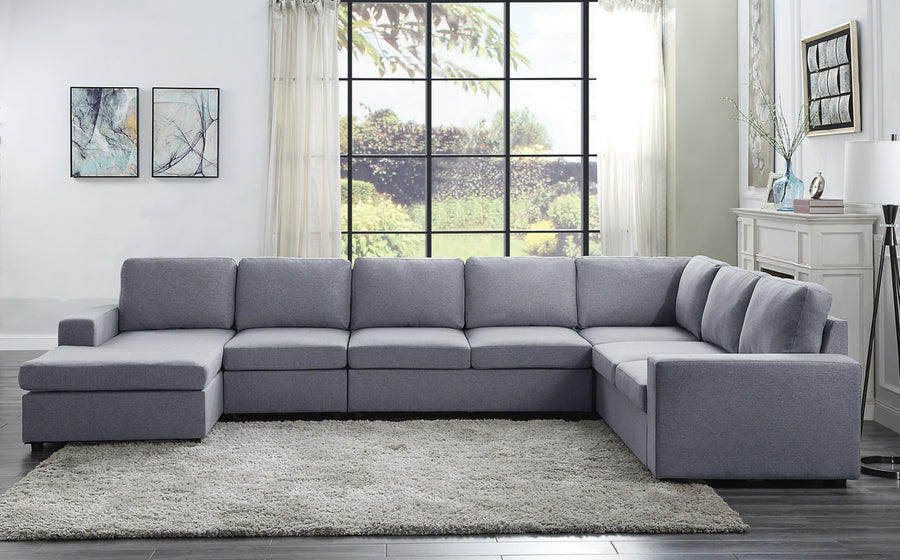 Tifton 147' Light Gray Linen 7 Seat Reversible Modular Sectional Sofa Chaise - primary color shot