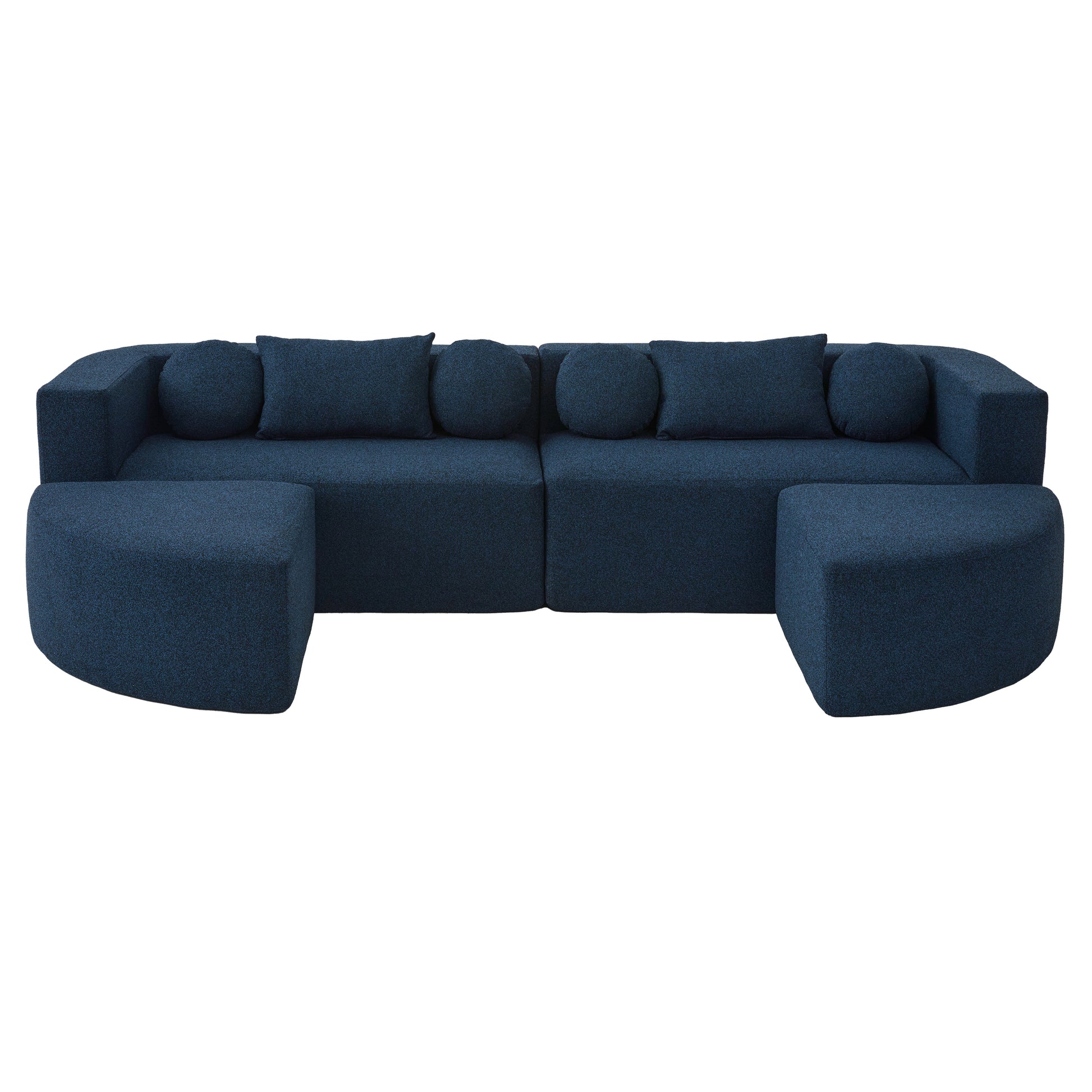 Boneless Couch Modular Sectional Sofa with Deep Seating and Curved Design in Blue Boucle, 114.9 Inches - primary color shot