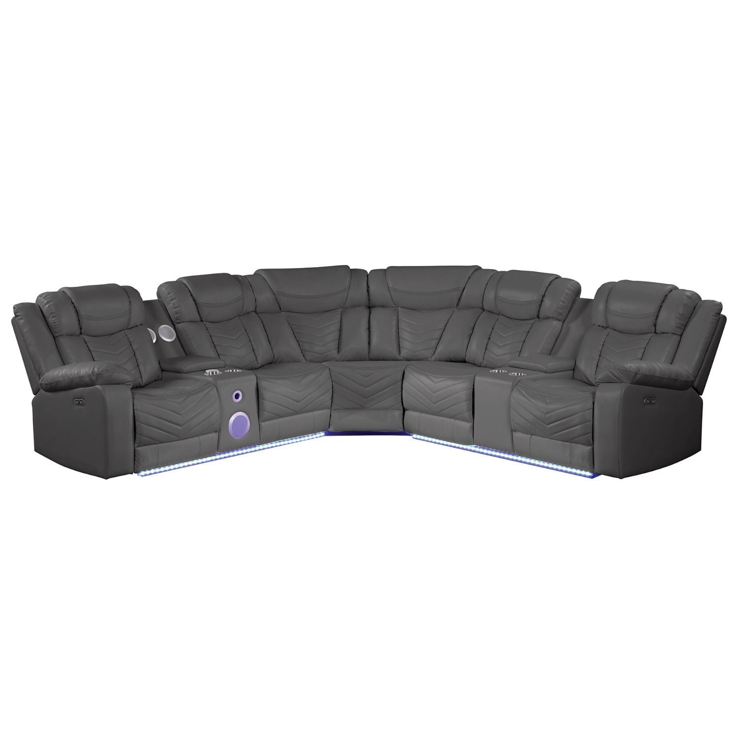 Challenger Modern Style Recliner Sectional Sofa, Built in USB-C Ports & Bluetooth, made with Wood & Faux Leather in Gray - detail view 6