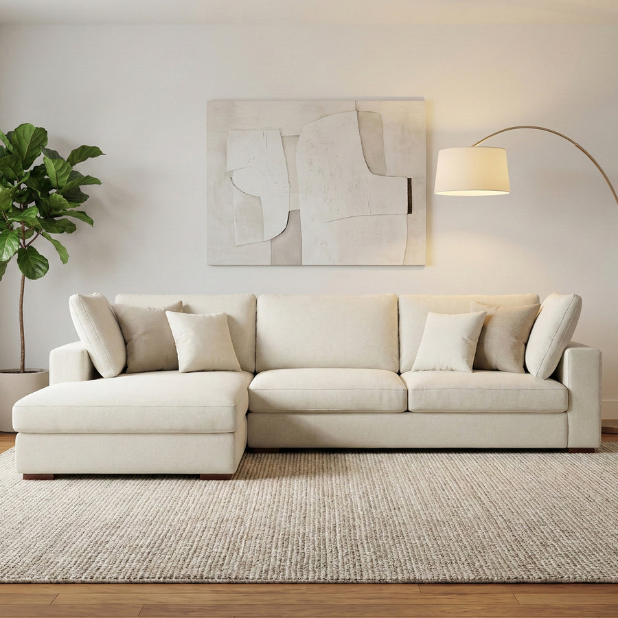 Charlie Deep Seater Left Sectional Sofa in Cream Performance Fabric with High-Density Foam Cushions and Solid Wood Frame - detail view 2