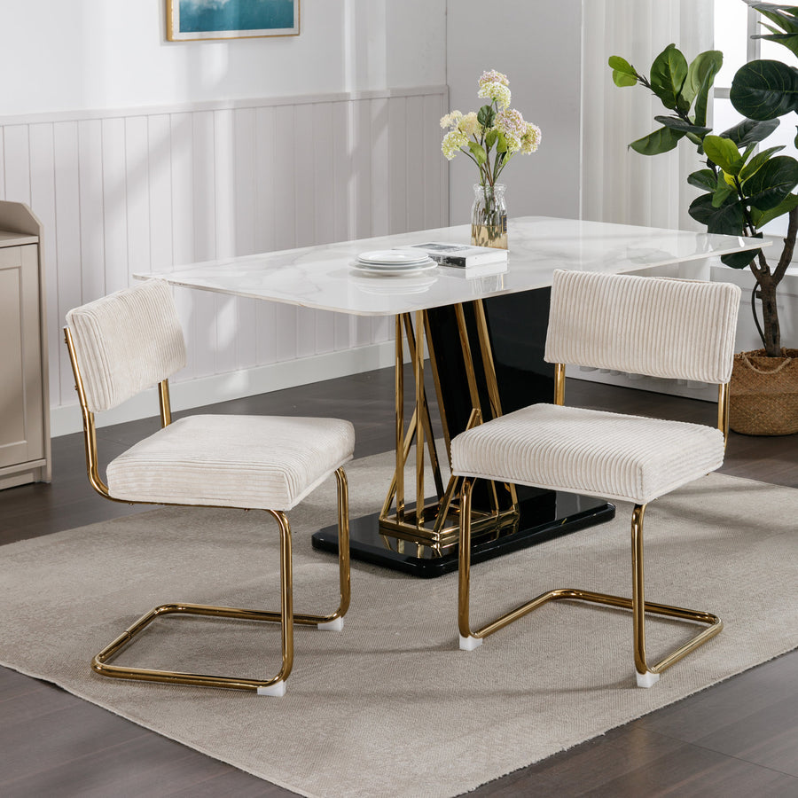 Beige Corduroy Channel Dining Chairs with Gold Legs (Set of 2)